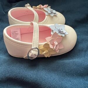 Janie and Jack Cream Baby Shoes with Floral Accents